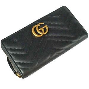 Gucci Zip Around Long Wallet GG Marmont Leather Black